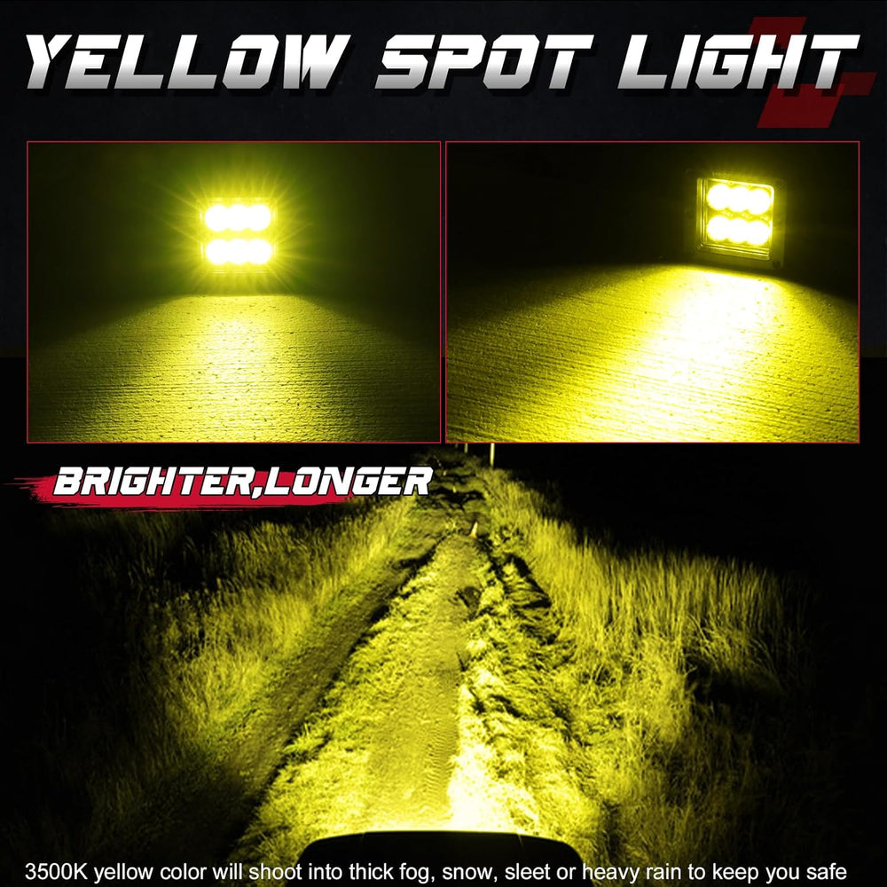 Amber LED Cubes, OFFROADTOWN LED Pods 2PCS 3Inch 120W High Lumen Spot Cubes Y...