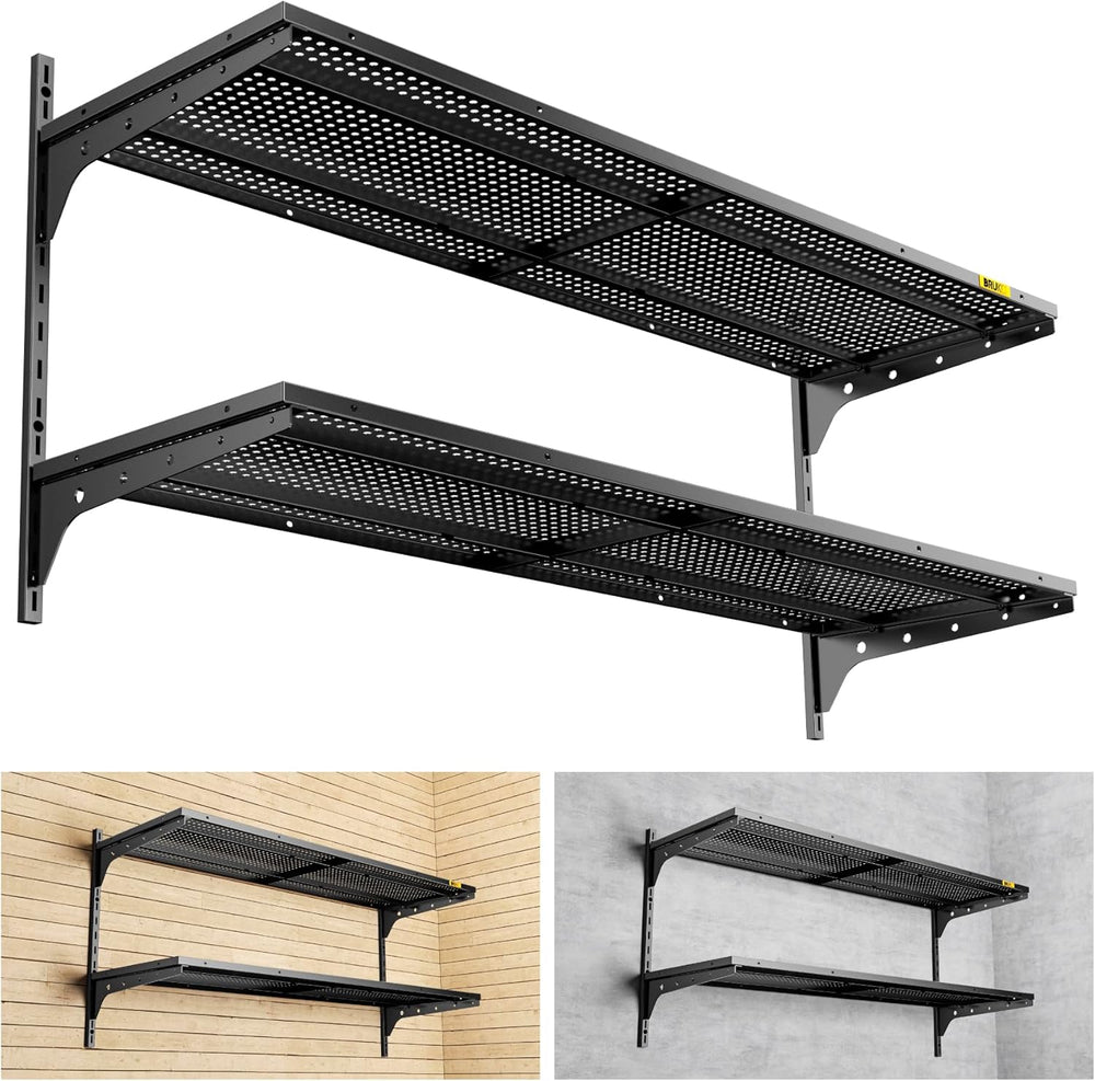 2 Tier 1.3x4ft Garage Shelving Wall Mounted, 400 lbs Load Capacity,15.6x48inch