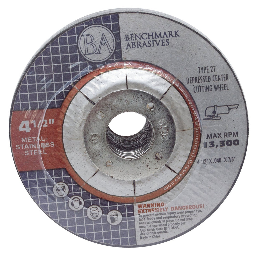 Benchmark Abrasives Grinder Cut Off Wheels 4 1/2 Inch Aluminum Oxide Depresse...