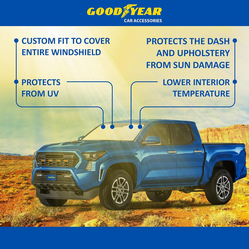 Goodyear Foldable Windshield Sunshade for Toyota Tacoma 2024-2026, Truck car ...