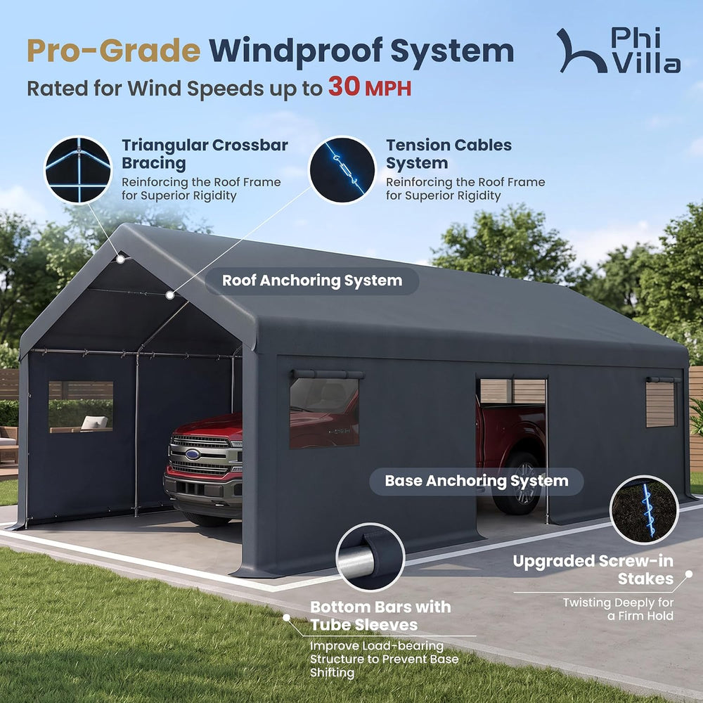 PHI VILLA 13x24ft Portable Garage Carport, Car Tents Storage Shed Canopy