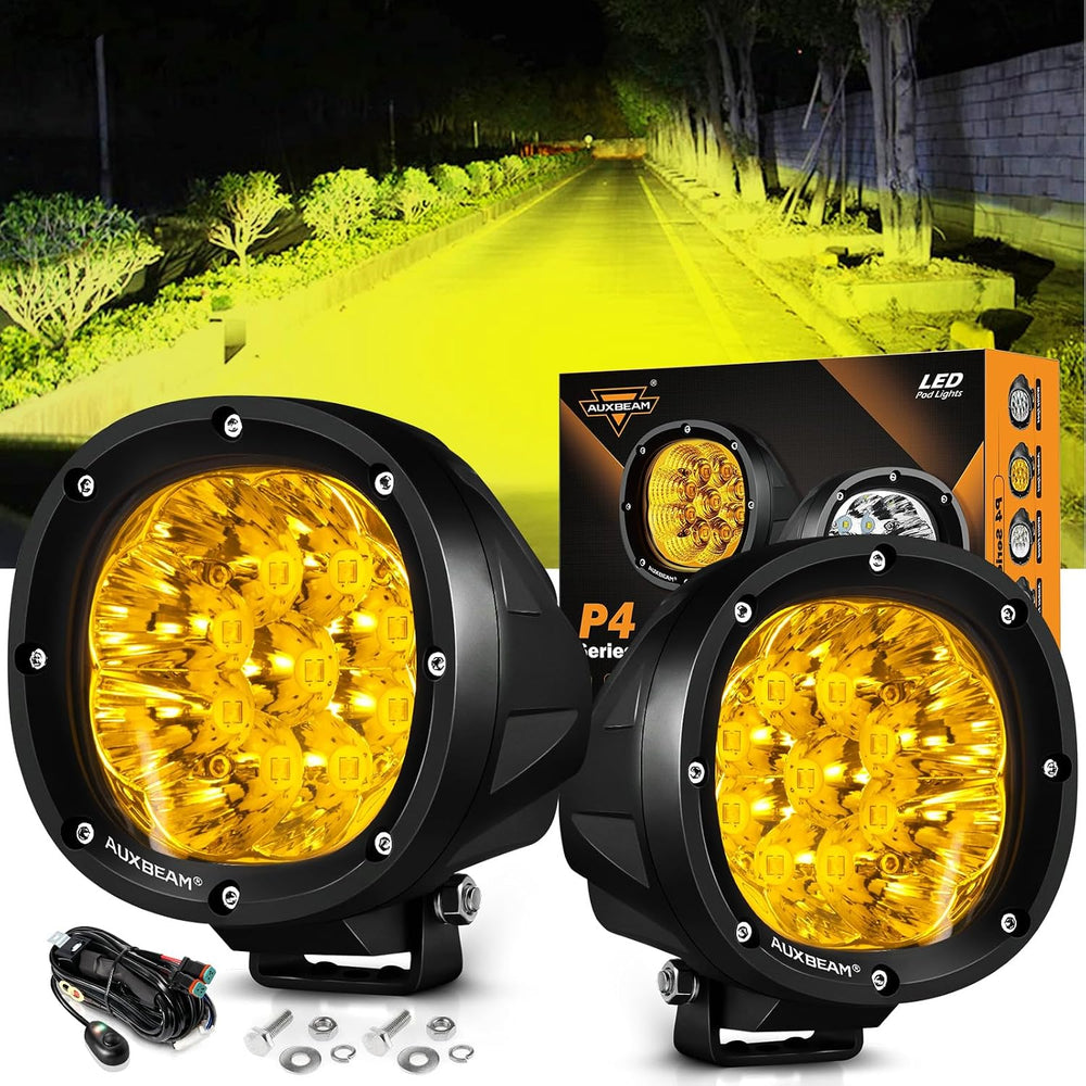 Auxbeam 4In 90W Amber Round LED Off-Road Lights Spot Pod Light, P4 Series