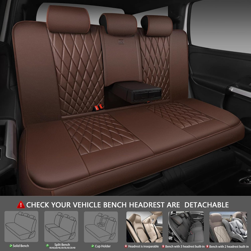 CAR PASS Piping Luxury Faux Leather Seat Covers Full Set, 5 Seats Anti-Slip W...