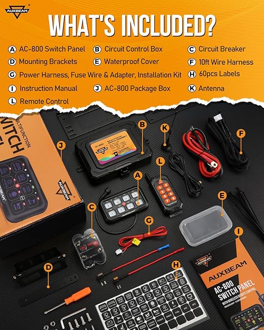 Auxbeam 8 Gang Switch Panel AC-800 Bluetooth RGB Switch Pod