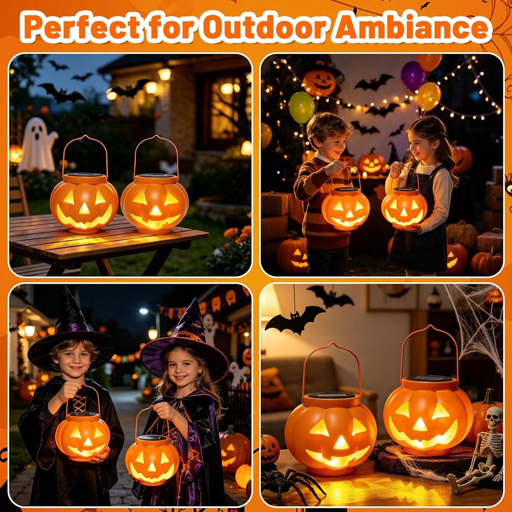 BRIGHTDECK Halloween Pumpkin Solar Lanterns 2 Pack, Jack O Lantern Pumpkin Li...