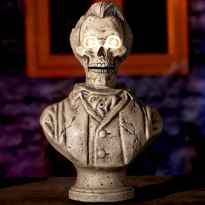 Halloween Animatronics Talking Stone Statue Decorations, Animated Props with Sound & Motion Activated, Mouth Moving, Creepy Voice, Lighted Eyes, Haunted House Holiday Decor for Table Indoor Outdoor
