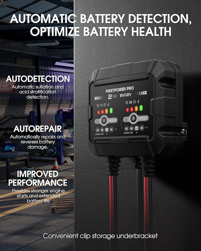 2-Bank, 4A Trickle Charger for Car Battery, 12V 6V Car Battery Charger