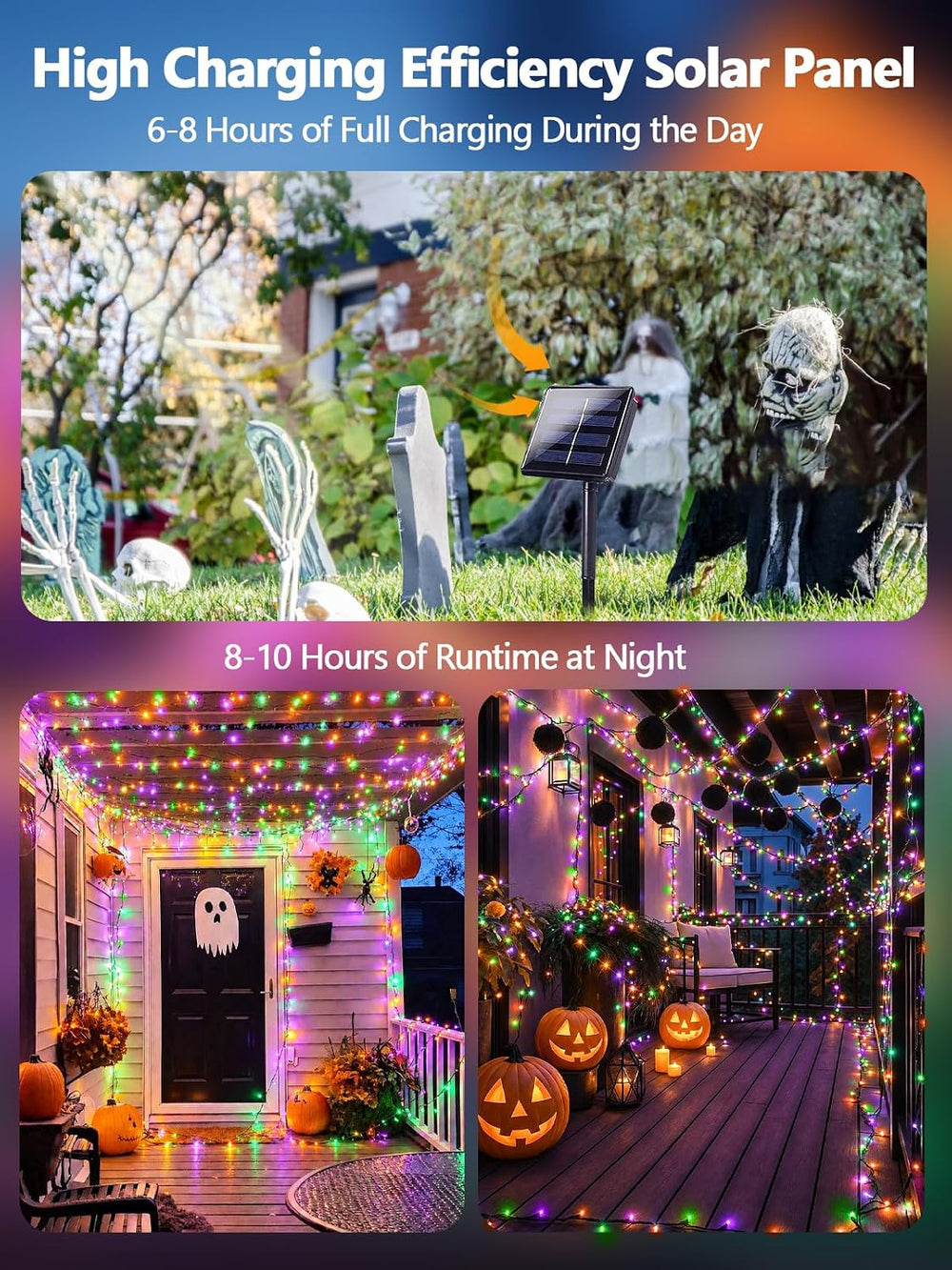 Solar Halloween Lights String 6 Pack 234 FT 600 LED Orange Purple and Green