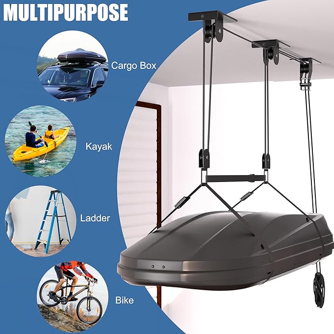 Cargo Box Pulley System for Garage Storage, Heavy-Duty