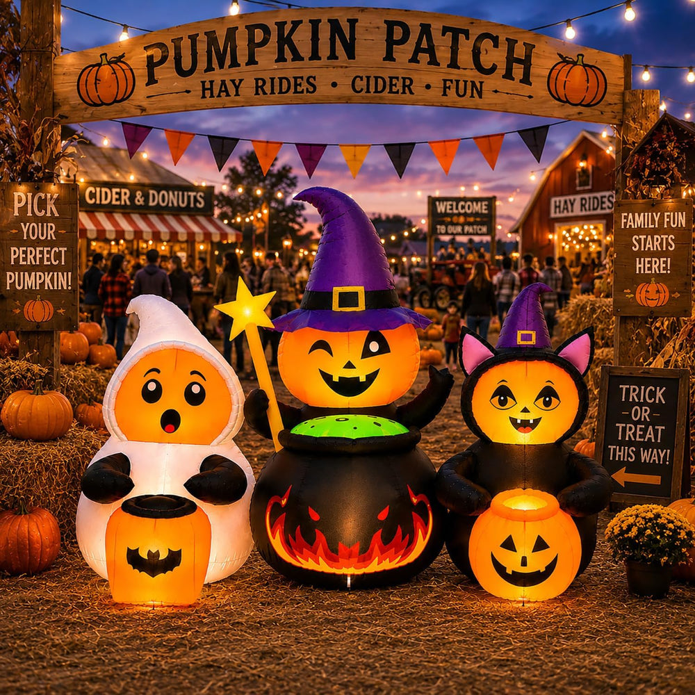 7FT Halloween Inflatables Costumed Pumpkin Trio Party Yard Decoration