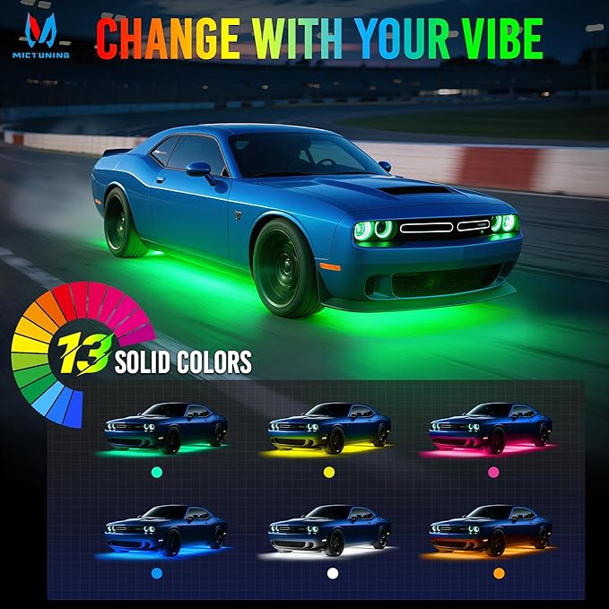 MICTUNING U8 RGB+IC Underglow LED Light Bars 888 LEDs, Dual Remote Control (8...