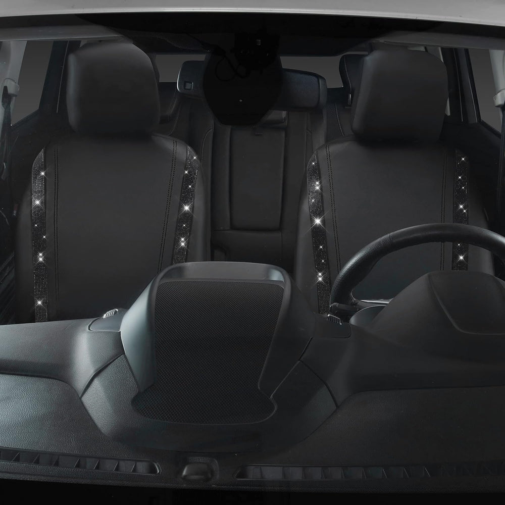 CAR PASS Leather Bling Diamond Car Seat Covers 2 Front Interior Sets, Waterpr...