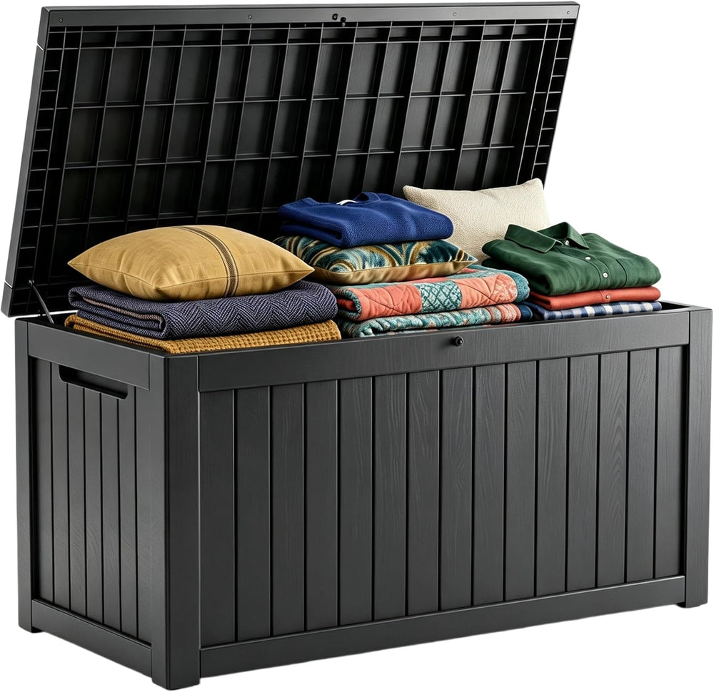 201 Gallon Large Resin Outdoor Storage Box, Waterproof Deck Box with Lockable...