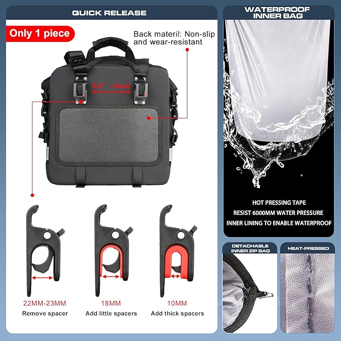 Rhinowalk Waterproof Motorcycle Saddlebags Luggage Bags 20L Quick Release