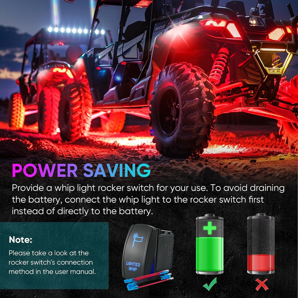 2PCS 4FT Whip Light and 4PCS Rock Light Combo Kit with Spring Base, Switch, A...