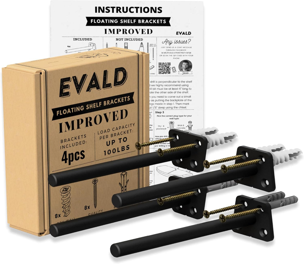 EVALD 8 Inch Floating Shelf Brackets, Hidden Shelf Brackets for Floating Shel...