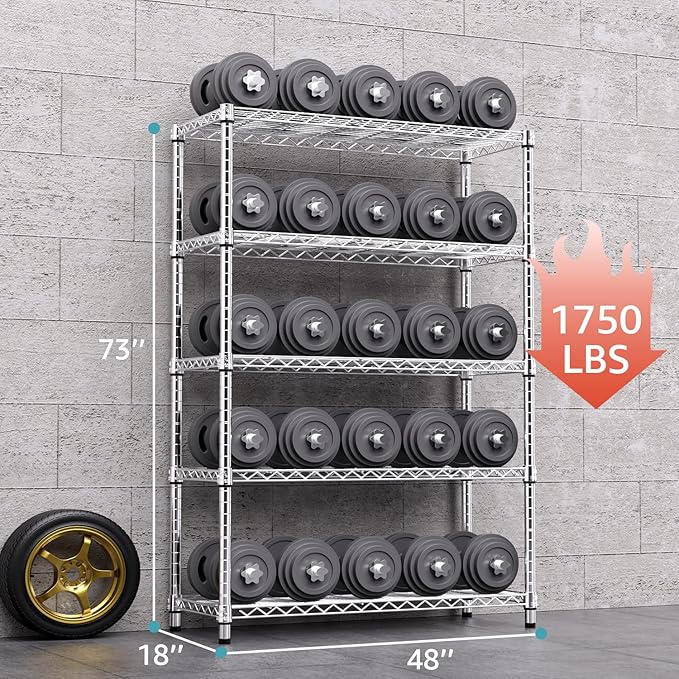 1750 LBS Storage Shelves 5-Tier Utility Shelving Unit Steel Organizer Wire Rack