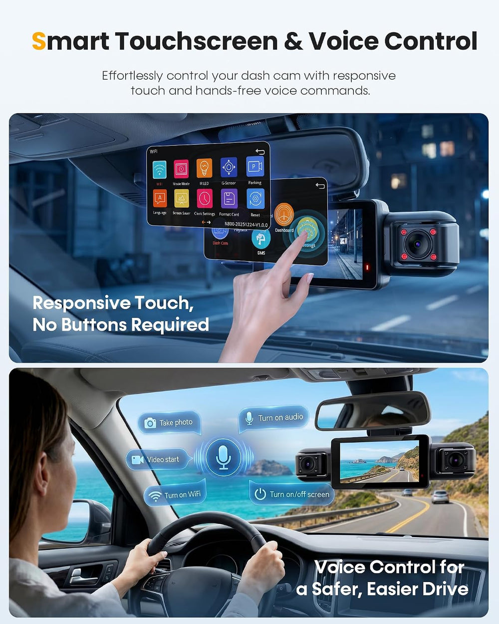 Neideso 5 Channel Telephoto 4K Dash Cam for Zoom Details, 360° View, N800