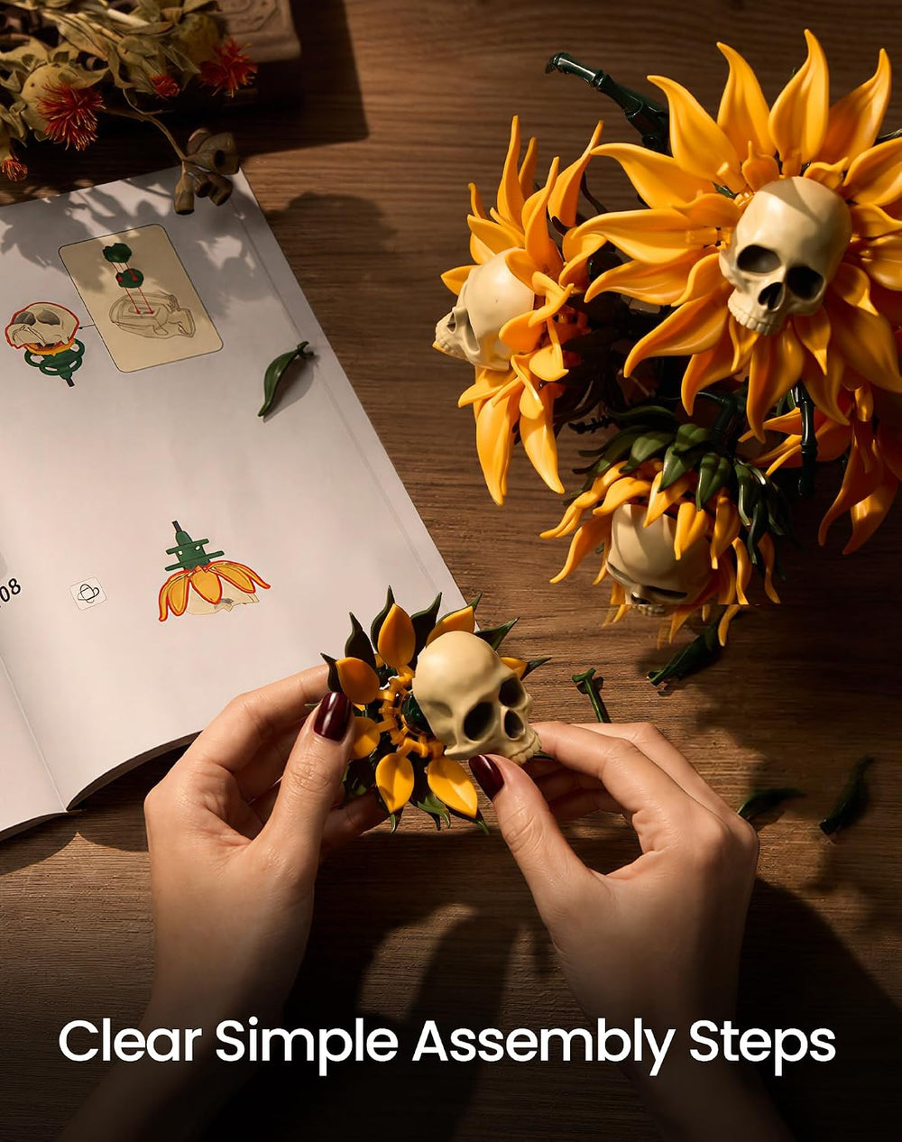 Gothic Skull Sunflower Potted Halloween Building Set for Adults