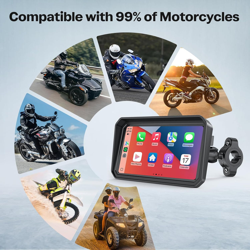 WonVon 6.25 Inch Wireless Motorcycle Carplay GPS Navigation System with Apple...