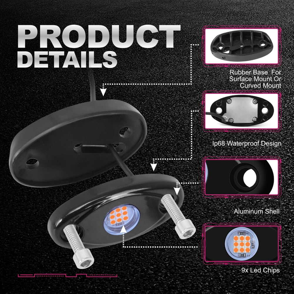 12 Pods Purple LED Rock Lights Neon Underglow Lamp for Car Truck ATV SUV Unde...