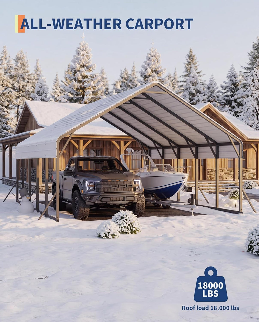 GarveeLife 20'x25'x13' Metal Carport for 2 Cars, White