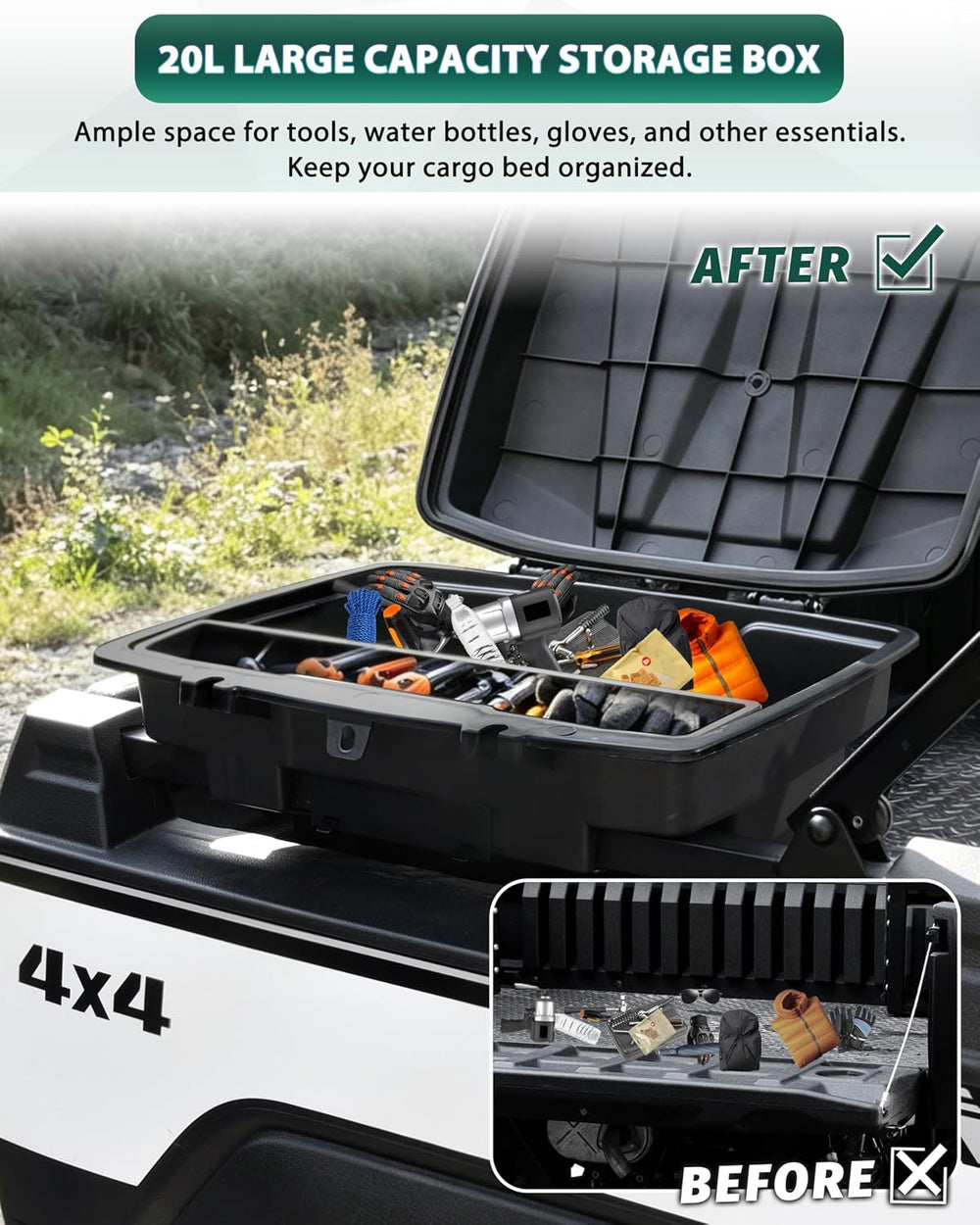 Rear Cargo Box for Kawasaki Mule Pro FXT DXT DX FX 2015-2026, 20L Waterproof ...