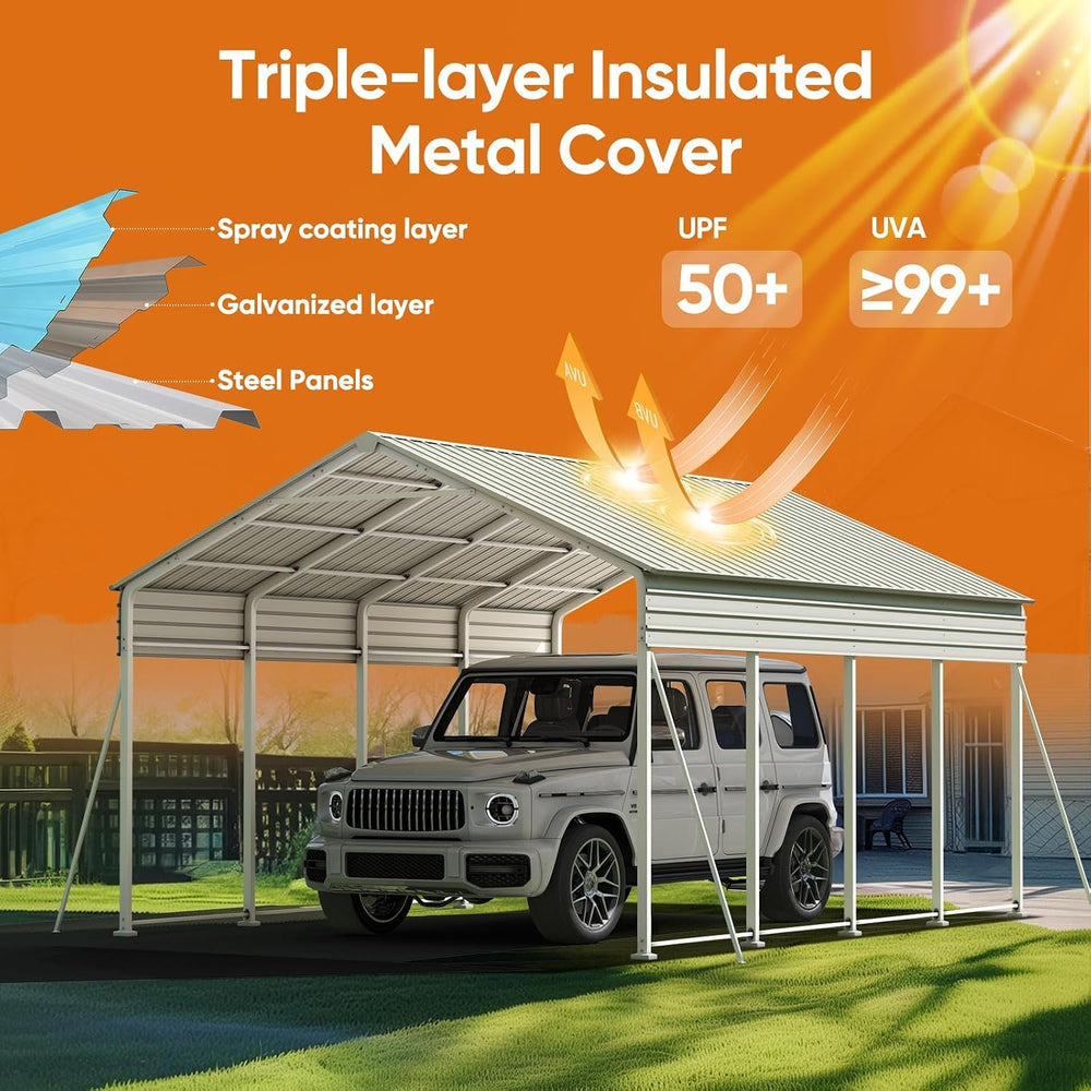 Quictent 12x21 FT Heavy Duty Metal Carport, Galvanized Steel Hard Top SUV/Tru...
