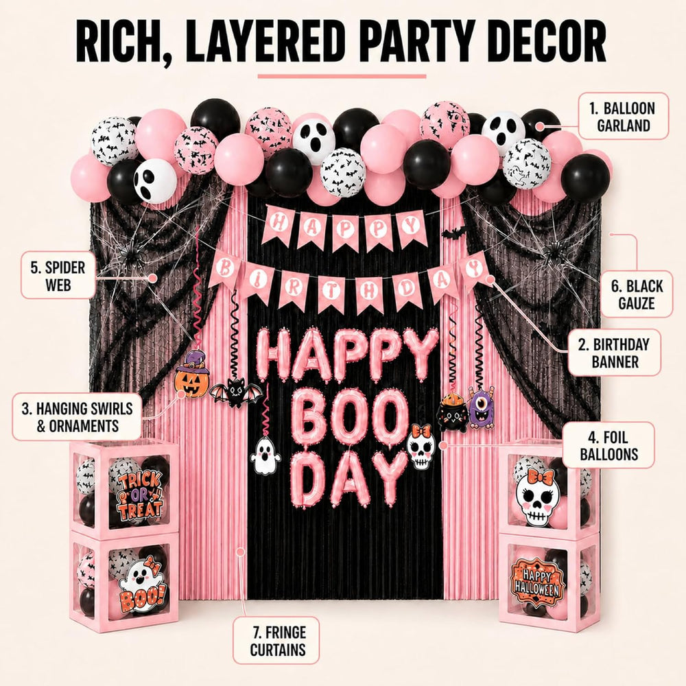 UJoyant Pink Halloween Party Decorations, Birthday Kit with 4 Balloon Boxes