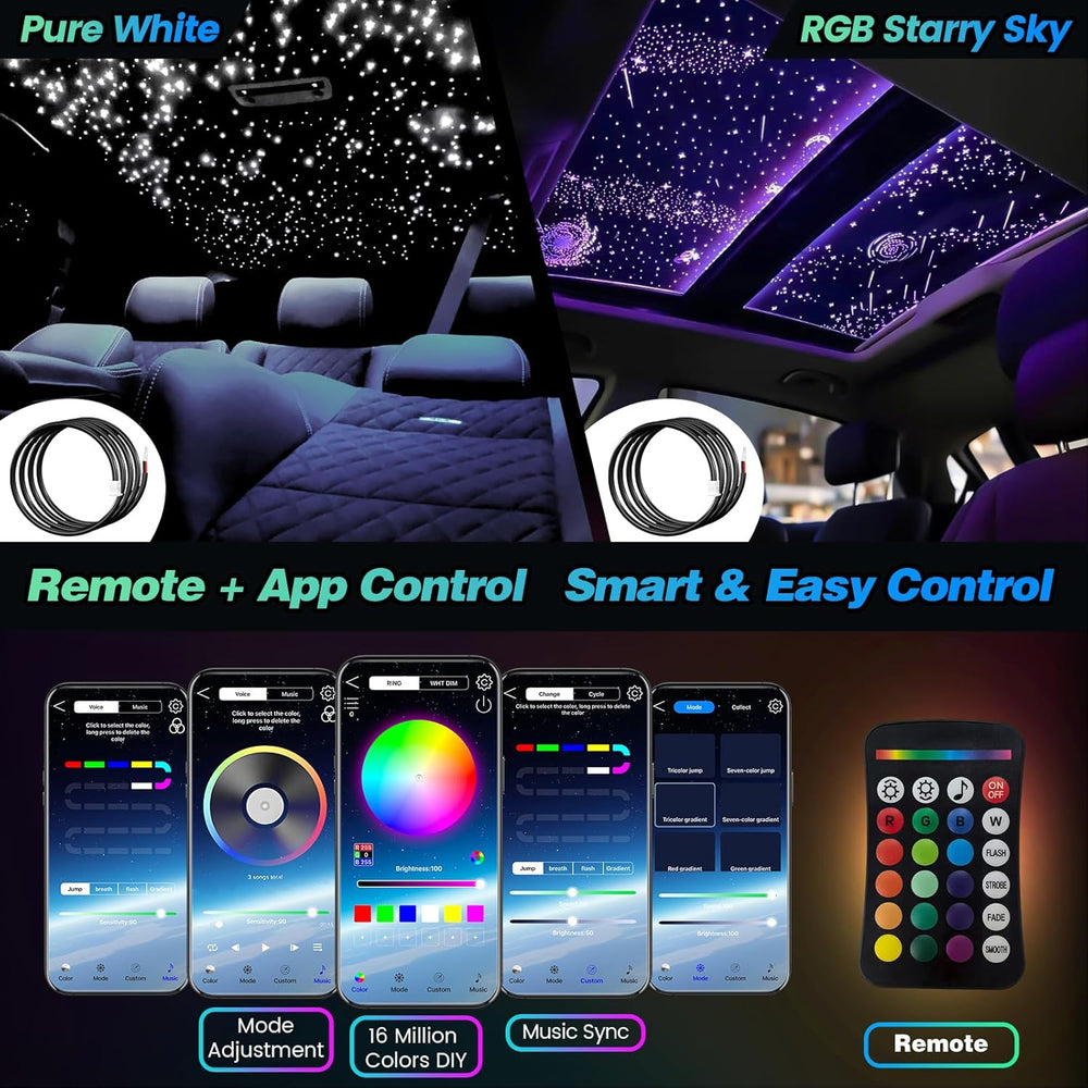 Split Starlight Headliner Kit - 400pcs 0.02in 4.9ft Fiber Optic RGBW Star Lig...