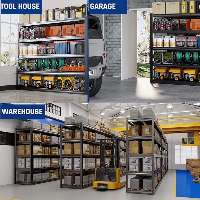 67" W Garage Shelving Heavy Duty, Adjustable 5 Tier Metal Shelves, Comme...