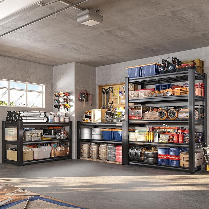 REIBII 3010LBS Storage Shelves 72" H Garage Shelving Heavy Duty Metal Sh...