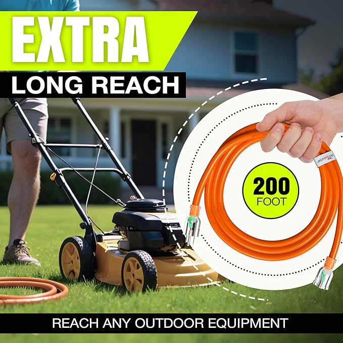 200ft Outdoor/Indoor Extension Cord 10/3 Gauge Ultra Heavy Duty 3 Prong SJTW
