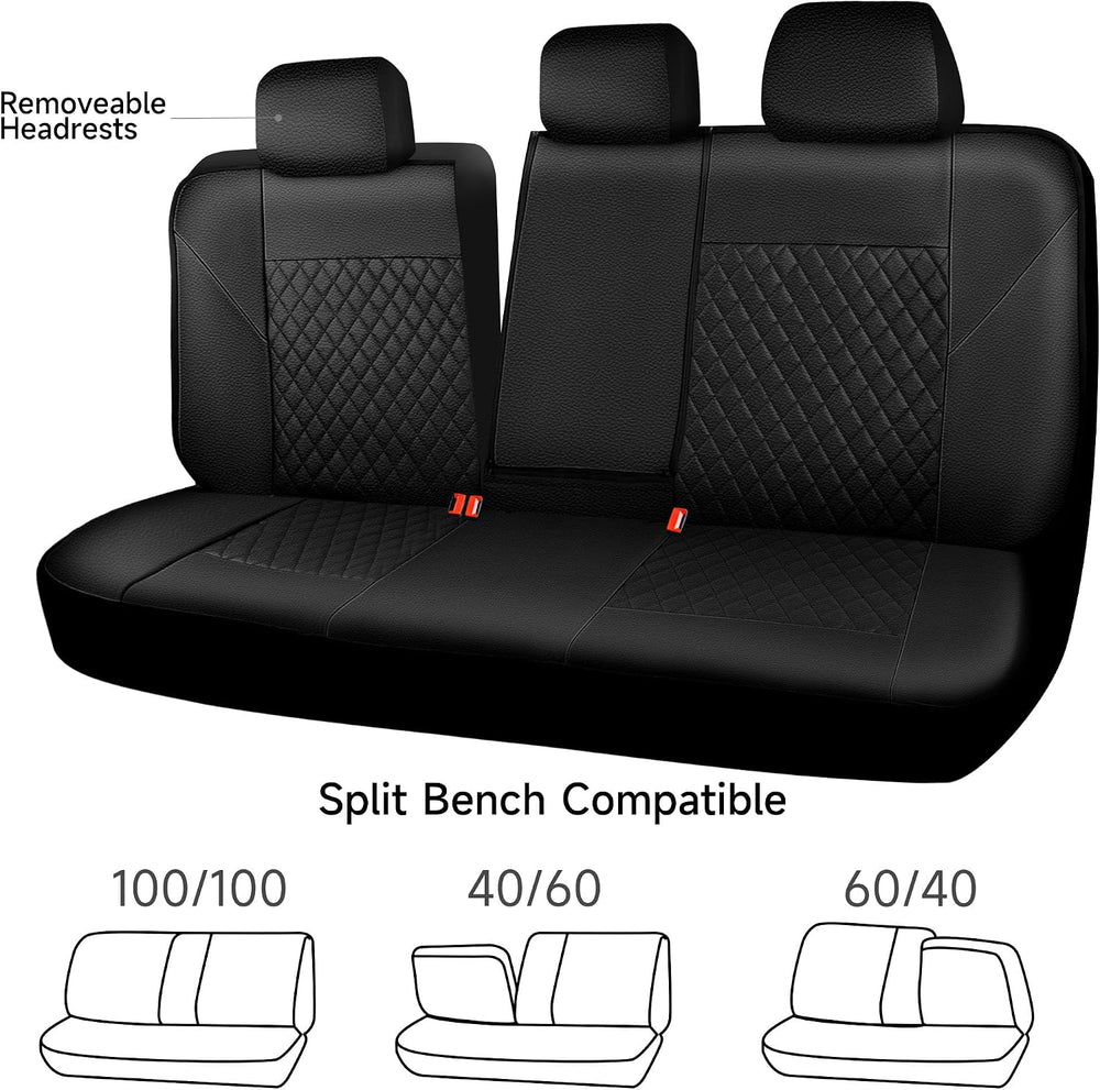 CAR PASS Faux Leather Back Seat Cover, Universal Quilting Waterproof Bench Re...