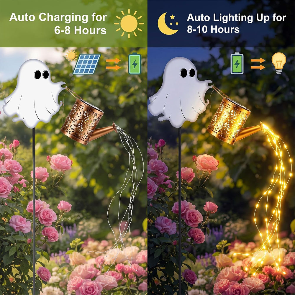 2pcs Halloween Ghost Solar Lights Outdoor Kettle Light Decor, Warm Light