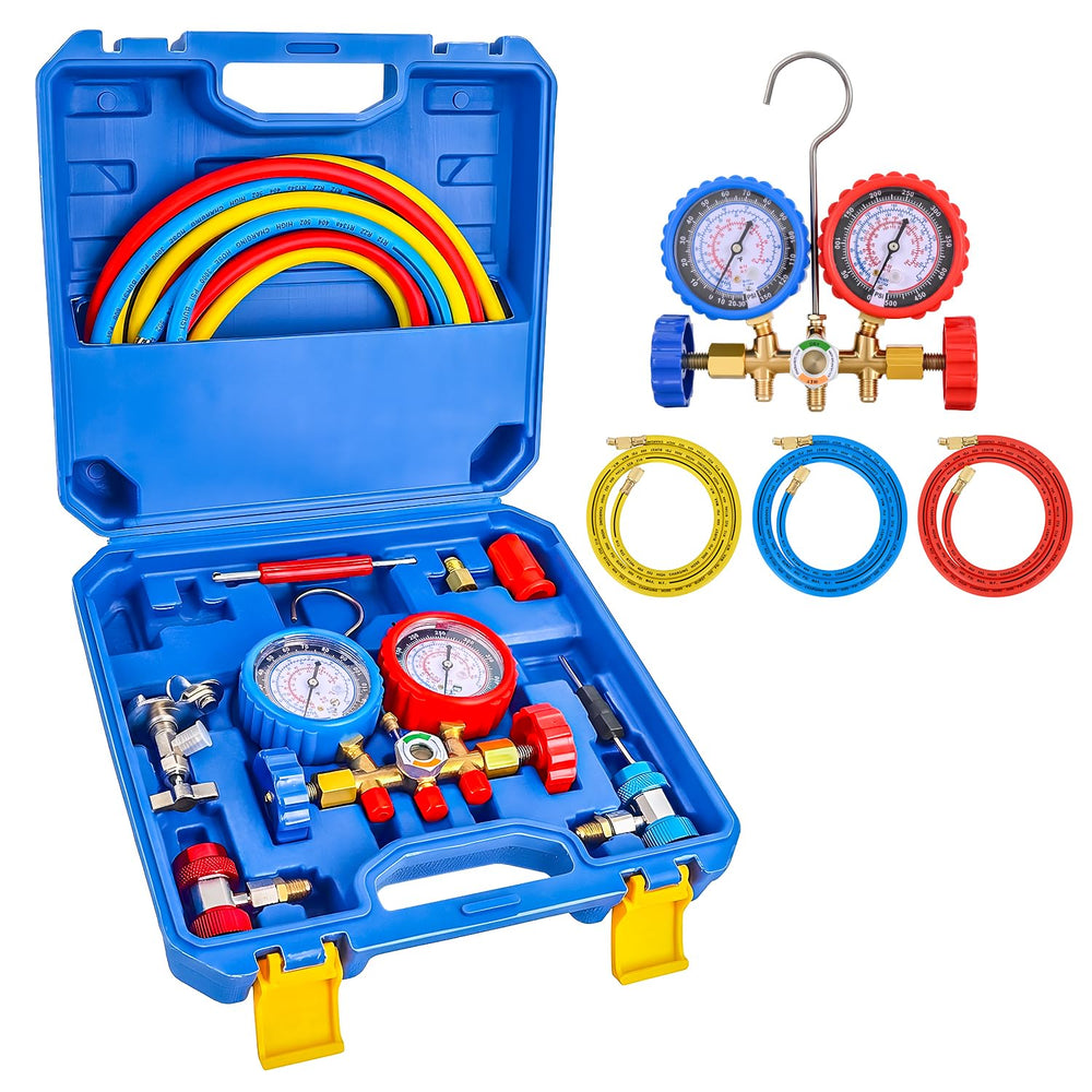 Nilight 3-Way A/C Manifold Gauge Set for R134a R12 R22 R502 w/Portable Box