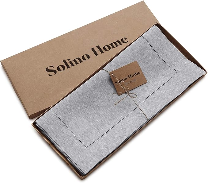 Solino Home Linen Soft Grey Table Runner 60 Inches - Classic Hemstitch, 100% ...