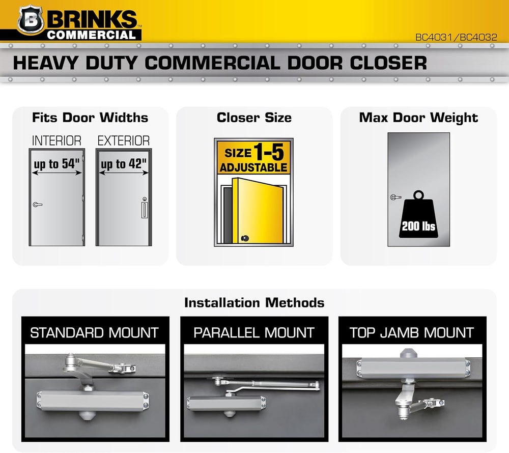 Brinks Commercial Aluminum Steel Hydraulic Door Closer Grade 1