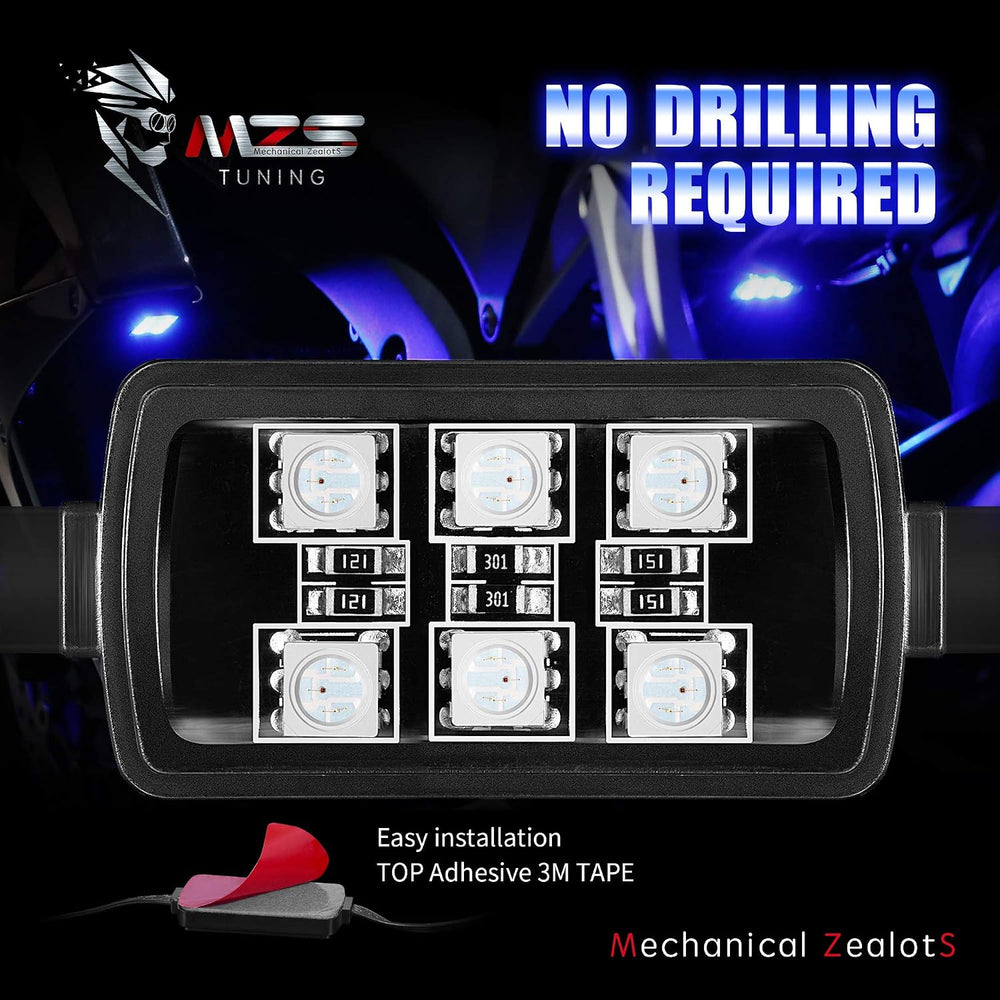 MZS 8Pcs Motorcycle LED Light Kit, Multi-Color Neon RGB Strips LED Underglow ...