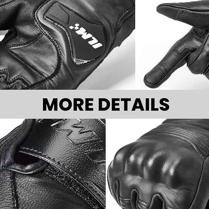 ILM Goatskin Leather Motorcycle Motorbike Powersports Racing Gloves Touchscreen