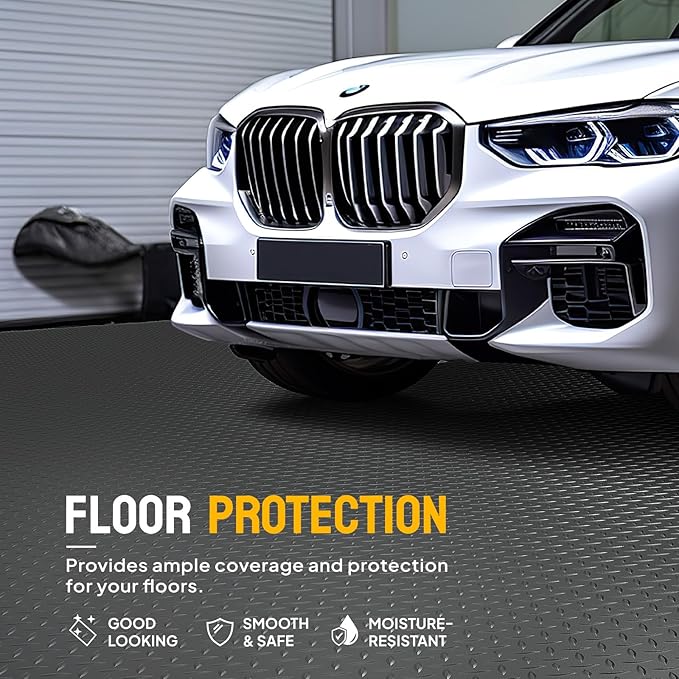 TUFFIOM 4x8 FT Garage Floor Mat, Thickened Diamond Plate PVC Garage Mats