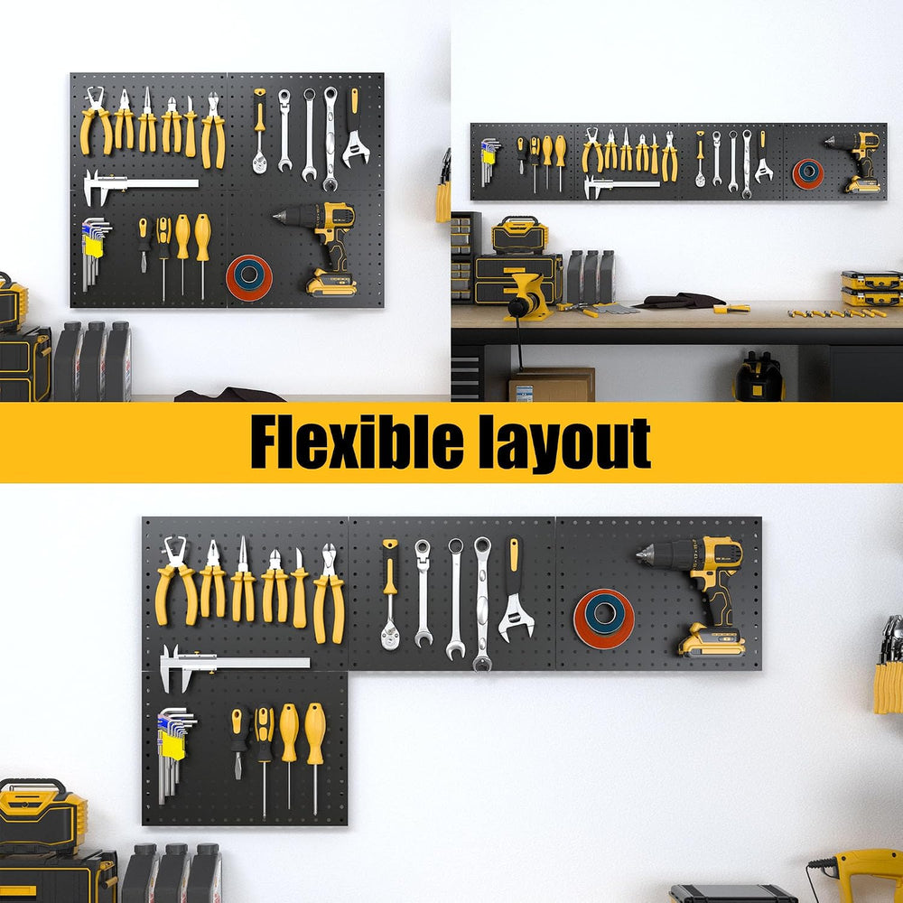 Spampur Peg Board, 4 Pack Metal Black Pegboard Panels with 50 Hooks