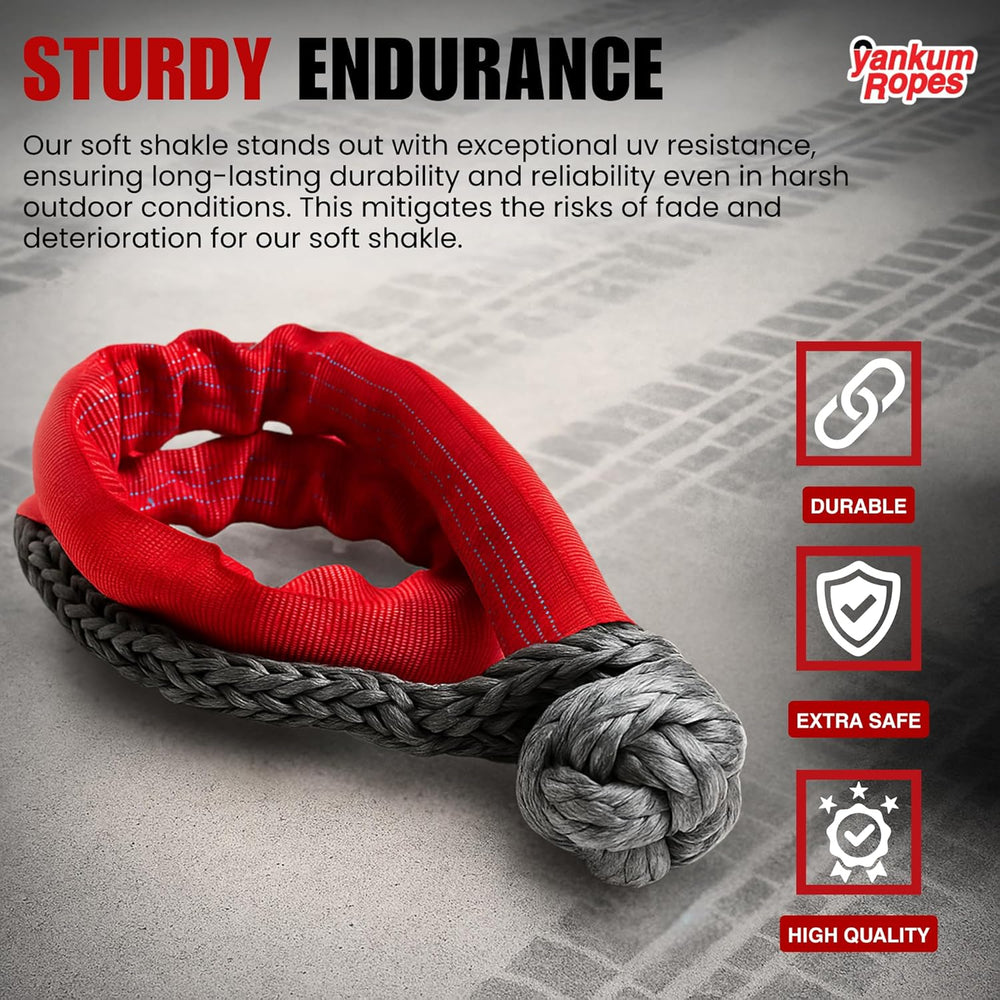Yankum 7/16" Soft Shackle with Red Chafe Sleeve - Synthetic Recovery, He...