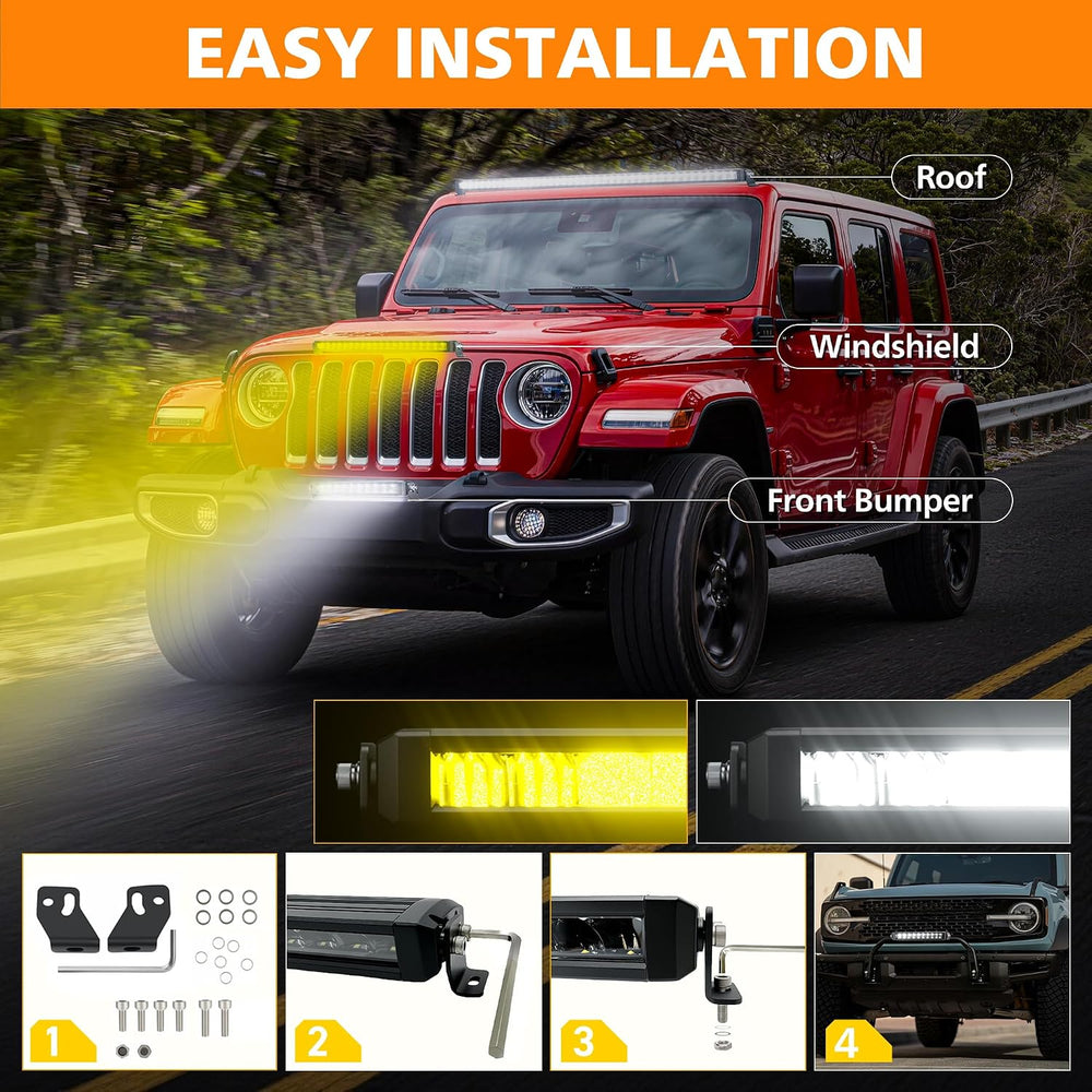 White Amber LED Light Bar 12 Inch Slim with Harness for Truck