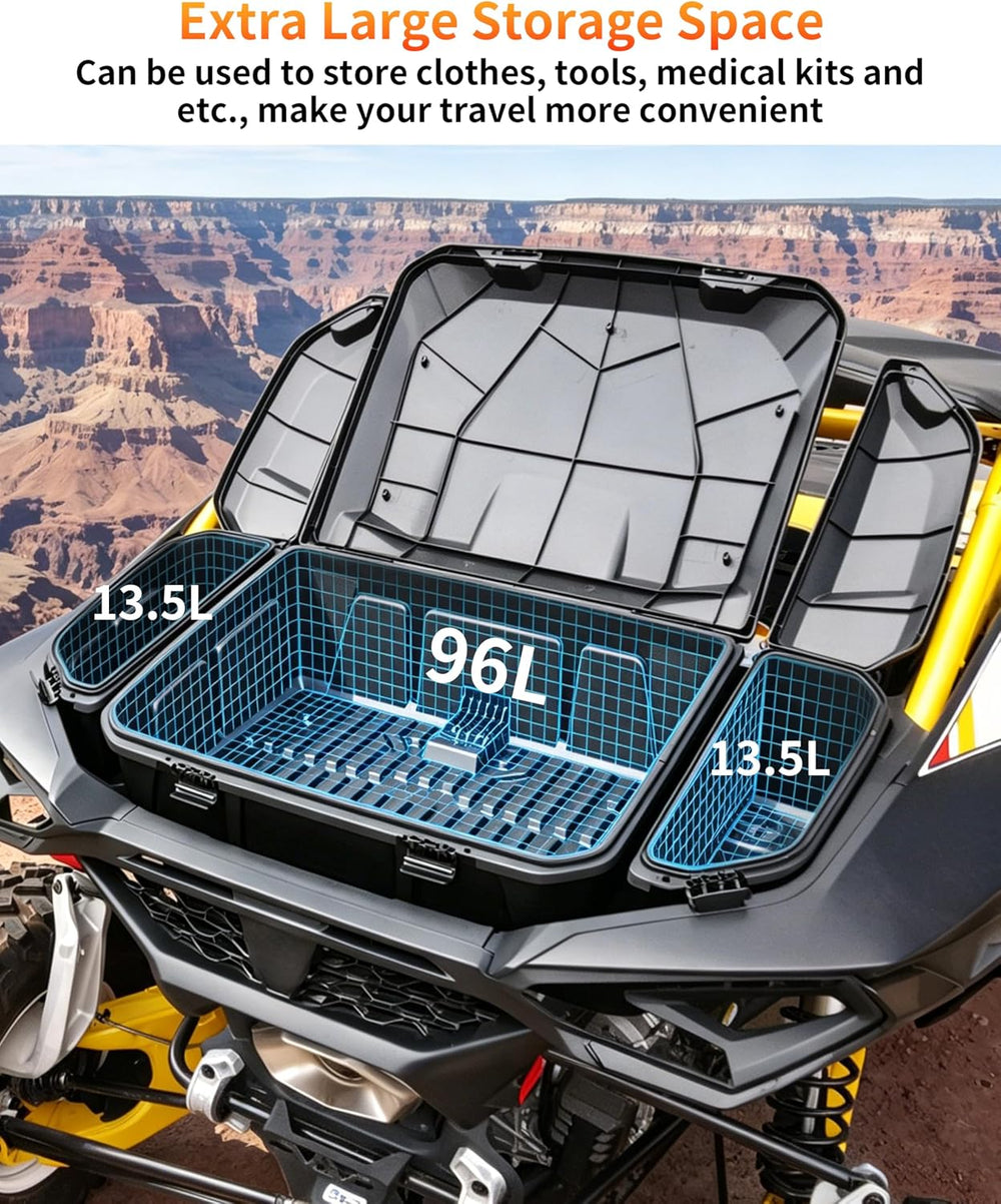 96L Rear Cargo Box & 13.5L Side Storage Boxes for Can Am Maverick R MAX X...