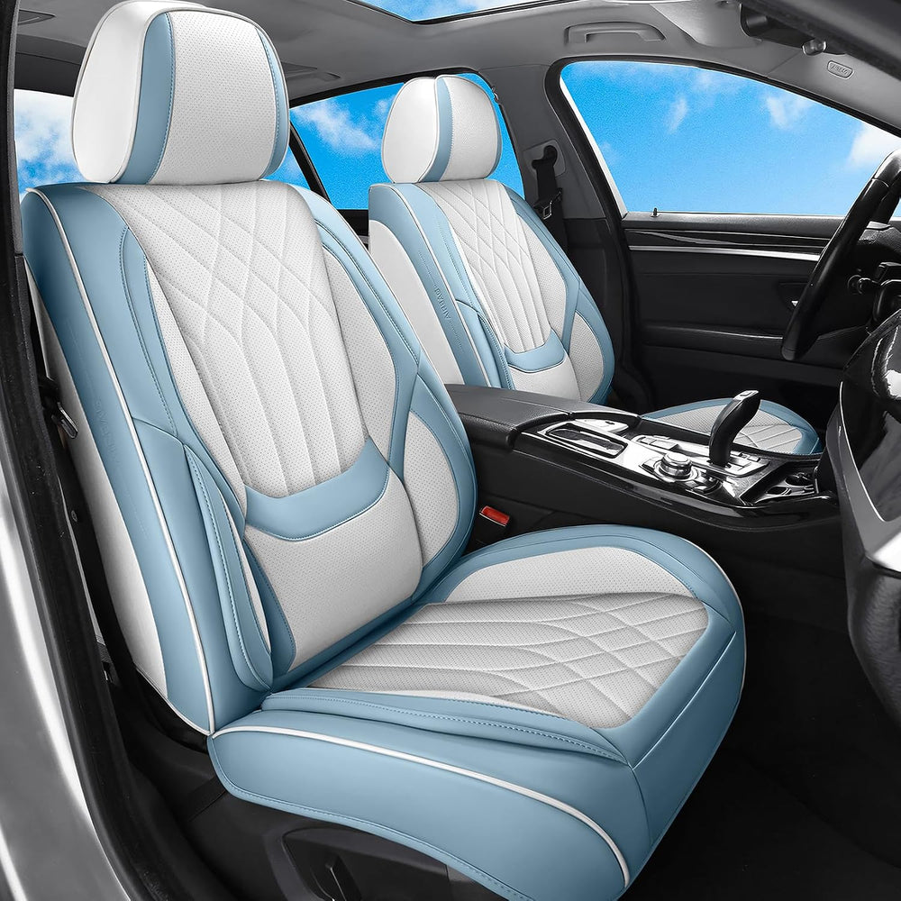 Blue White Car Seat Covers Full Set Universal 5-Seat Full Coverage
