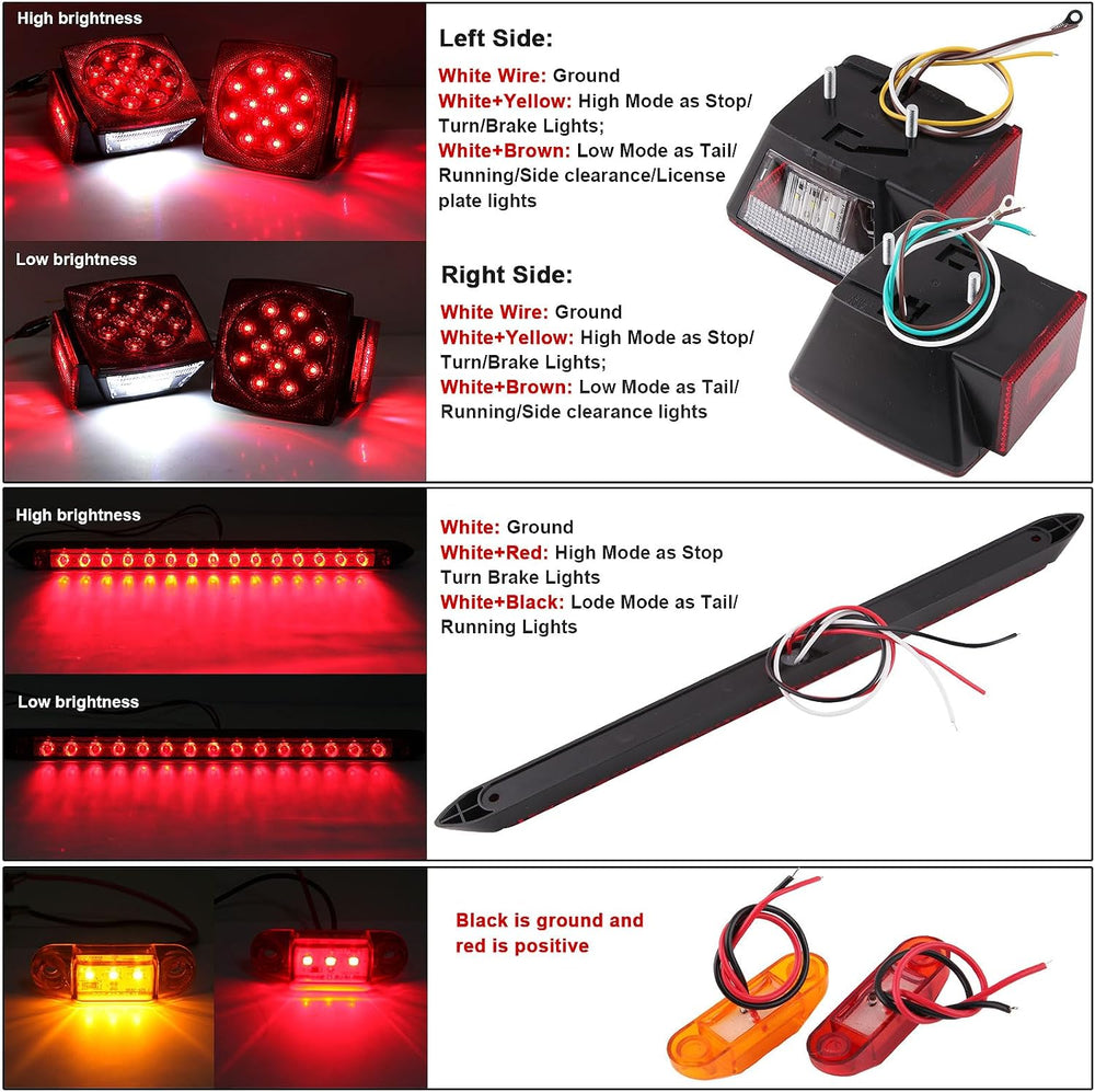 Submersible LED Trailer Light Kit with Wiring Harness for Boat RV Camper