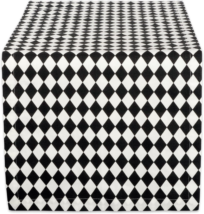 DII Halloween Tabletop, Harlequin Collection, Table Runner, 14x72, Black and Cream (Pack of 12)