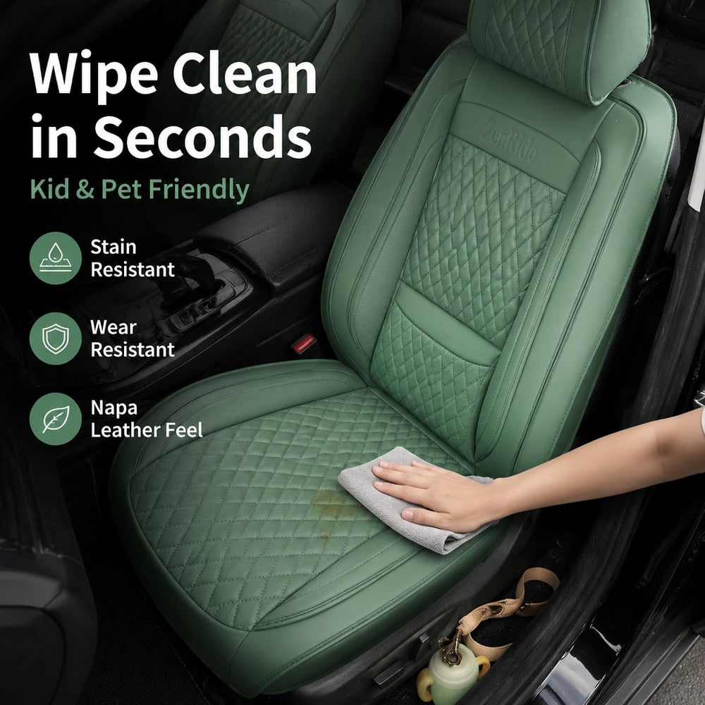 Green Thick Nappa Leather Automotive Front Car Seat Covers Set of 2
