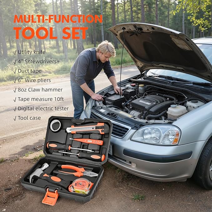 Car Emergency Kit with Portable Air Compressor, First Aid Kit, Jumper Cables